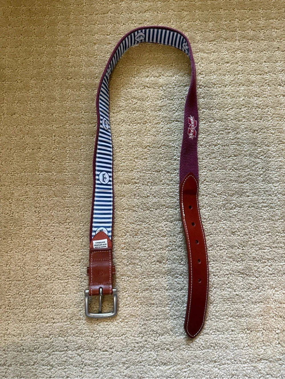 Men's Peter Millar Mississippi State Maroon needlepoint Belt